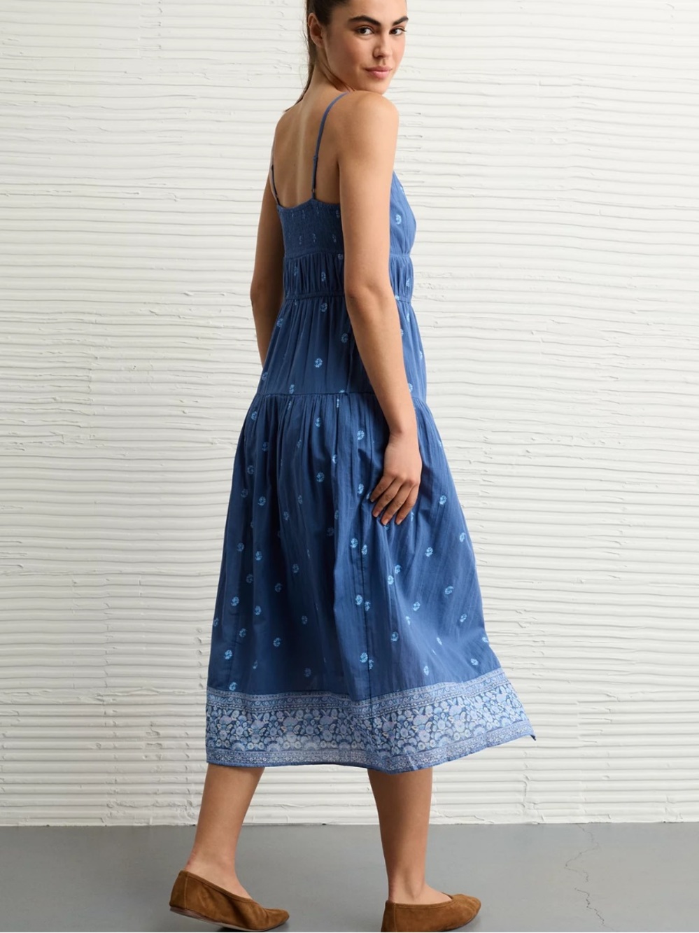 American Eagle Boho Floral Spaghetti Strap Side Tie Button-Front Midi Dress - Picture 2 of 10